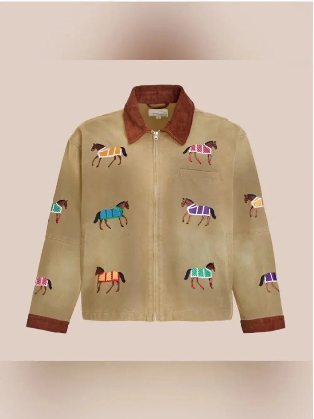 Anthropologie Found Lariat Horse Graphic Embroidered Work Cotton Jacket size S - Picture 2 of 6